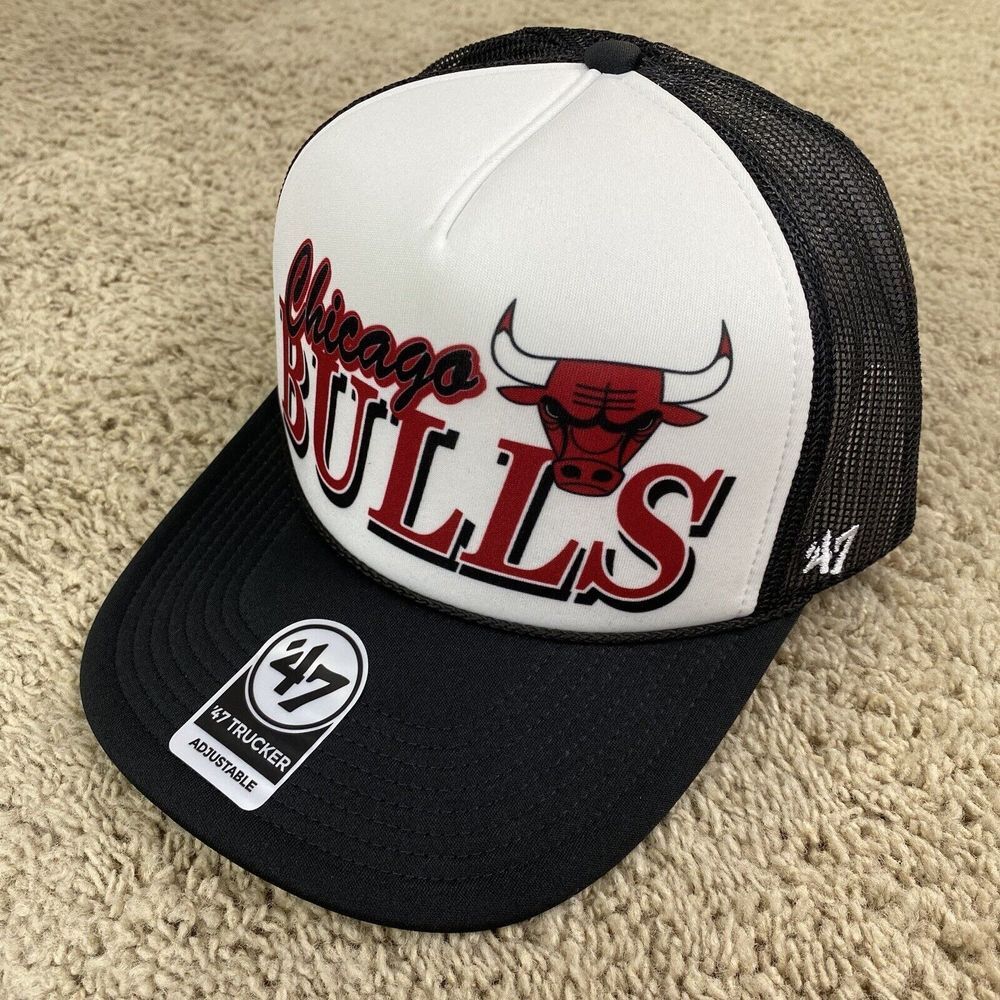Chicago Bulls '47 Trucker Hat Creedence Foam Trucker Snapback White Black Cap